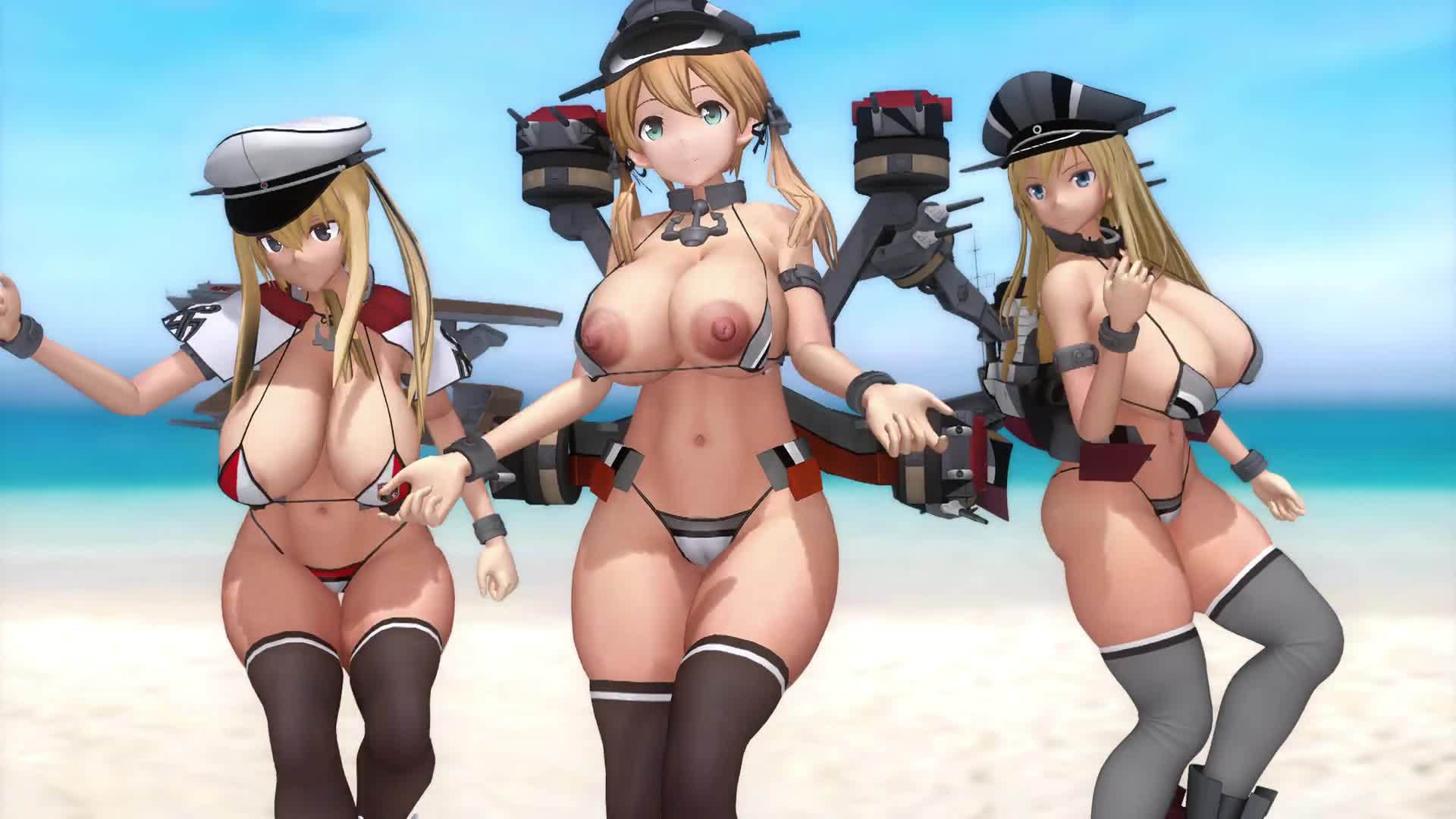 [MMDtype87] [艦これ] Bismarck,PrinzEugen,GrafZeppelin - 爆乳音頭 (+下着/縞ビキニ/裸 ver.)